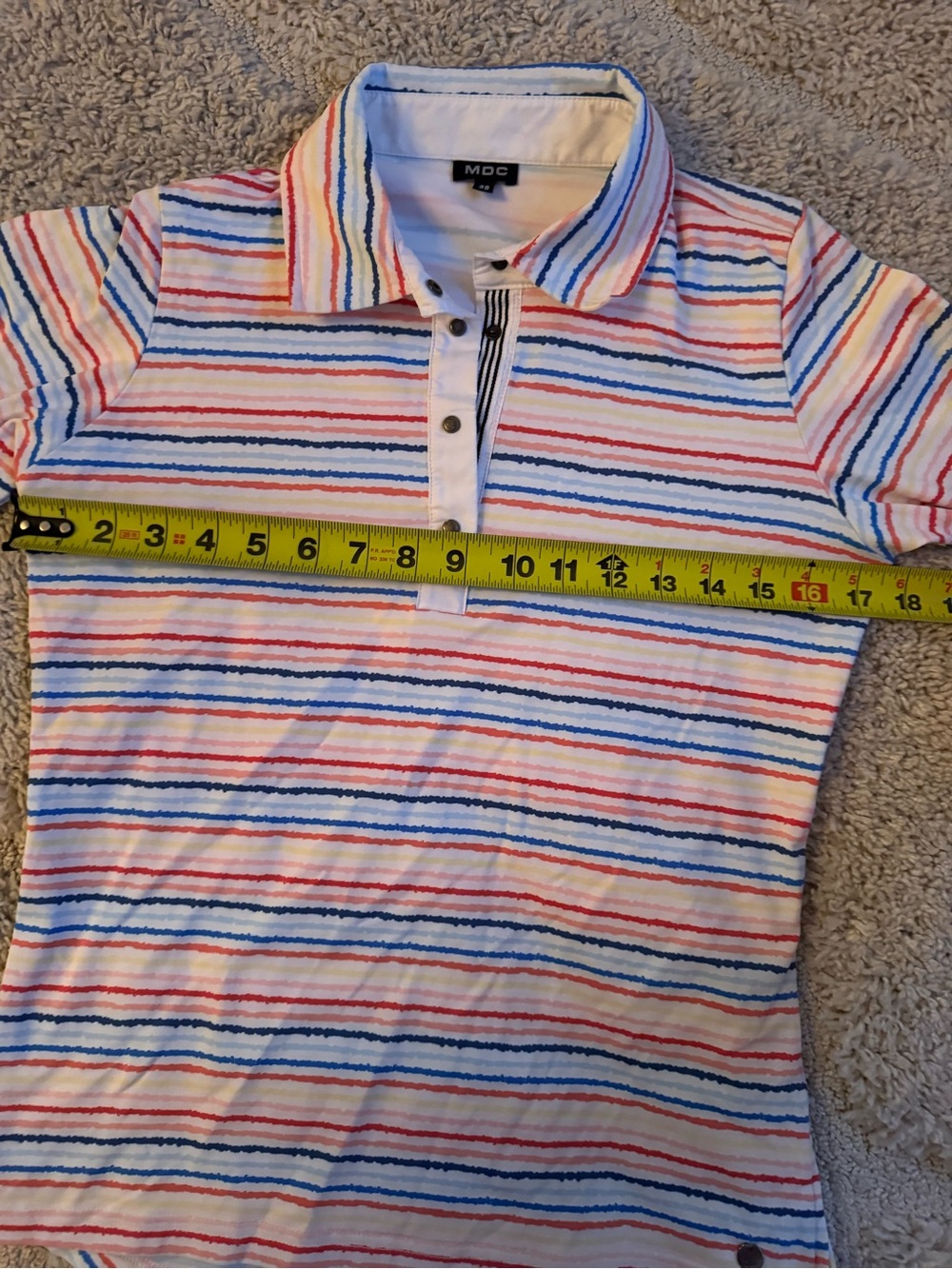 $217 MDC Rainbow Stripe Polo Shirt Pink Blue White Short Sleeve Women’s US 6 S - Picture 8 of 10